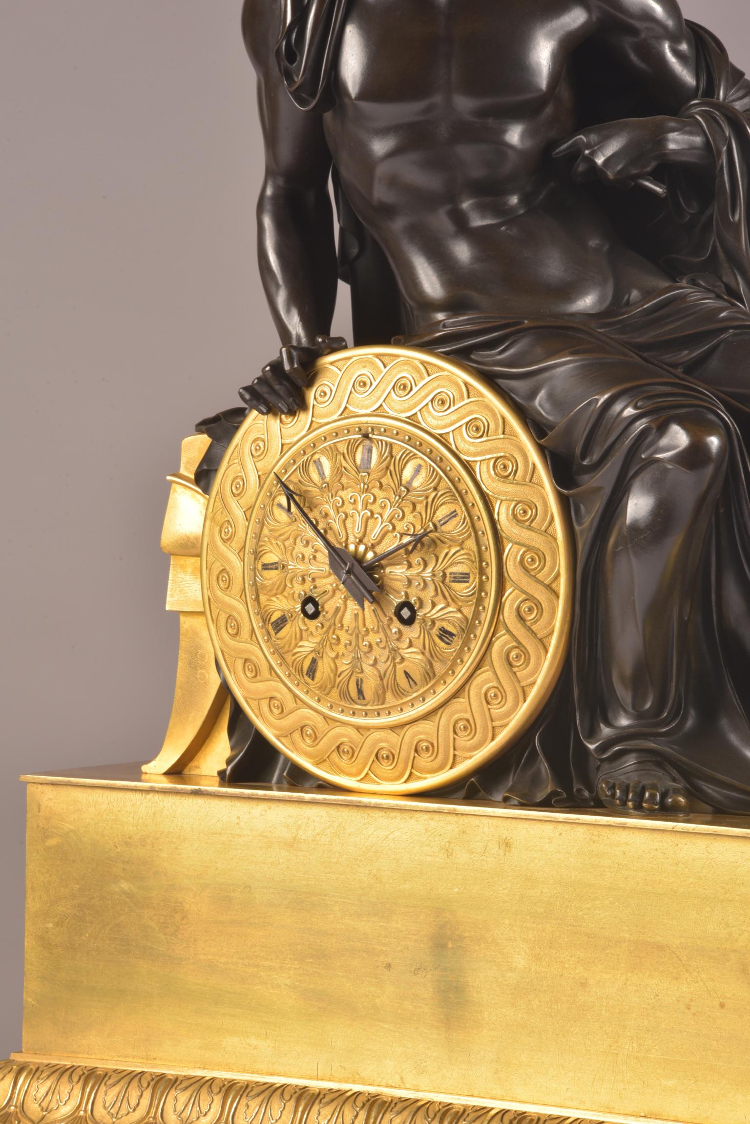 Large French Empire Clock Ormolu with Roman Soldier, Gilded Bronze, circa 1830 5