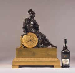 Large French Empire Clock Ormolu with Roman Soldier, Gilded Bronze, circa 1830