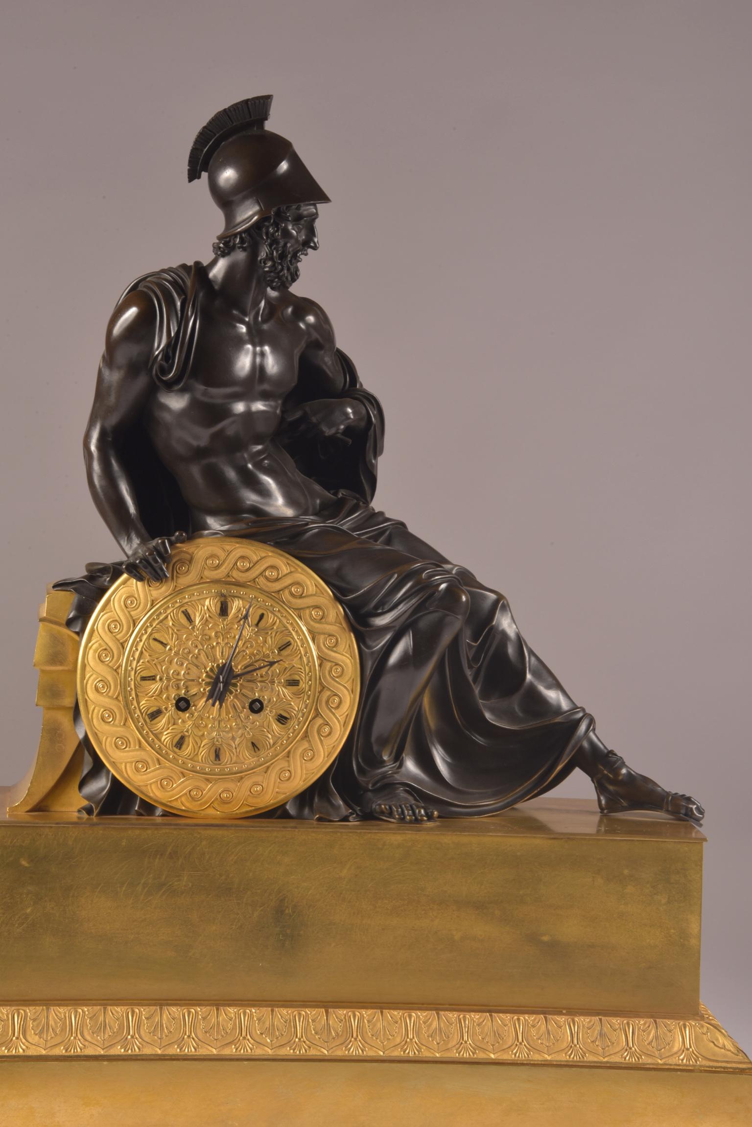 Louis Philippe Large French Empire Clock Ormolu with Roman Soldier, Gilded Bronze, circa 1830