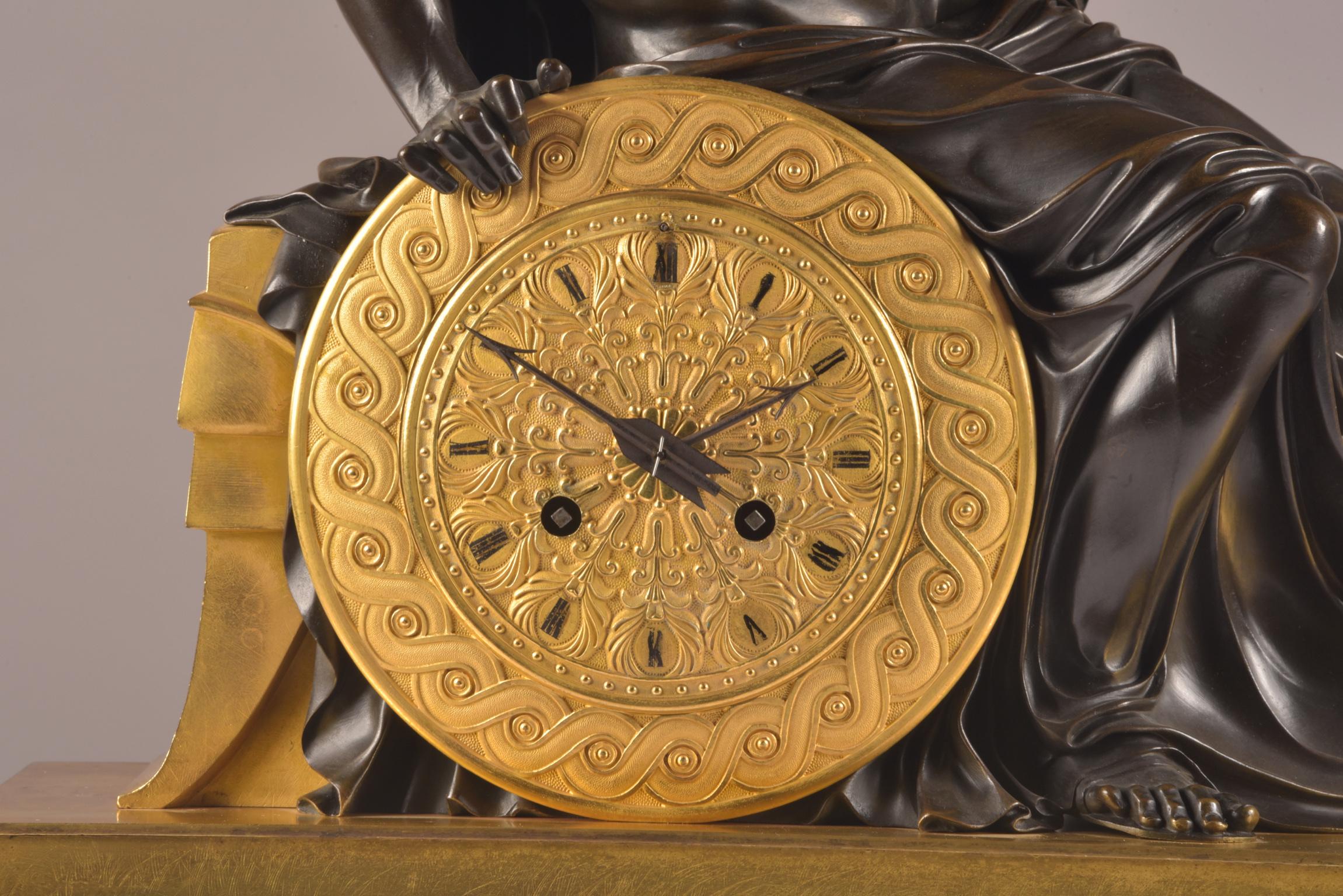 Large French Empire Clock Ormolu with Roman Soldier, Gilded Bronze, circa 1830 In Good Condition In Ulestraten, Limburg