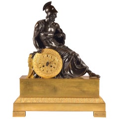 Large French Empire Clock Ormolu with Roman Soldier, Gilded Bronze, circa 1830