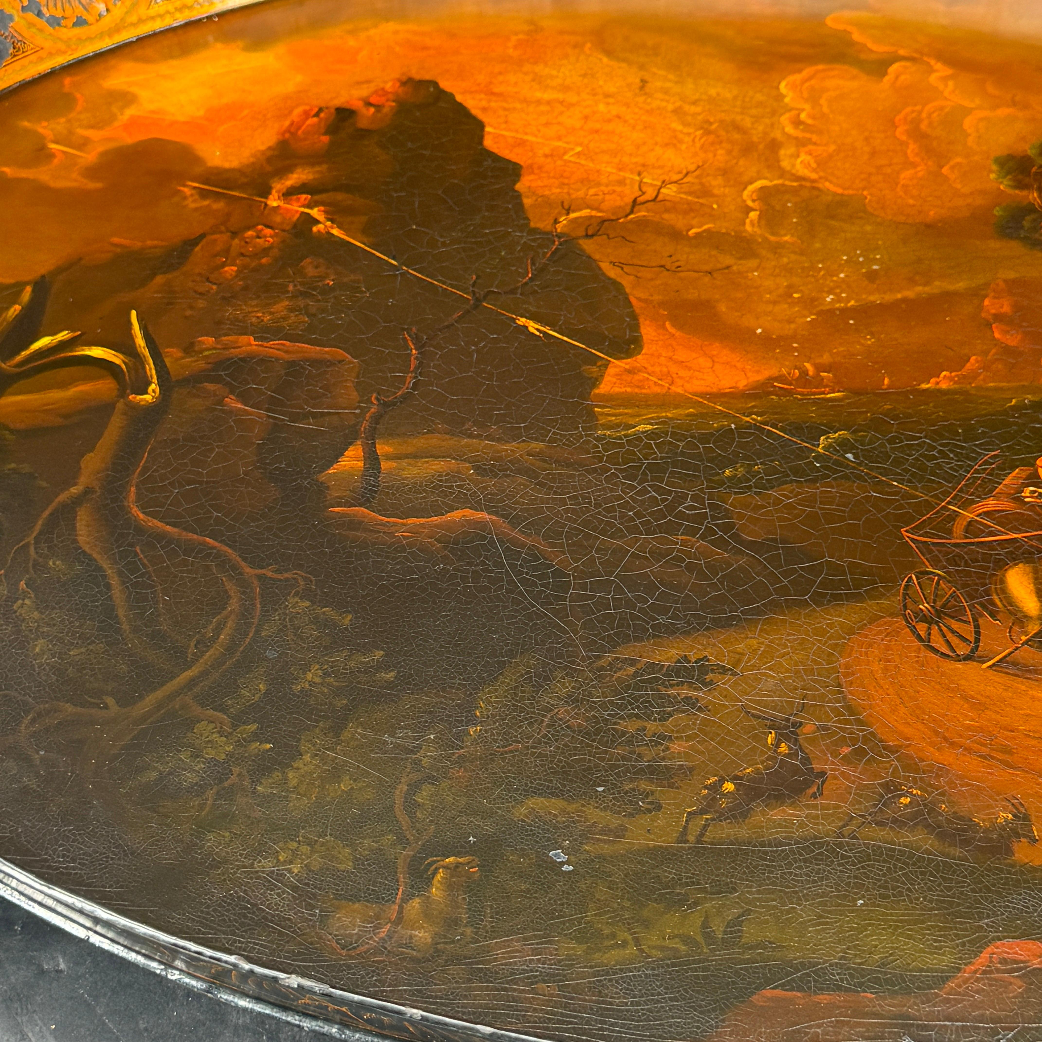 Gran bandeja ovalada pintada con motivos costeros del Imperio francés en venta 3