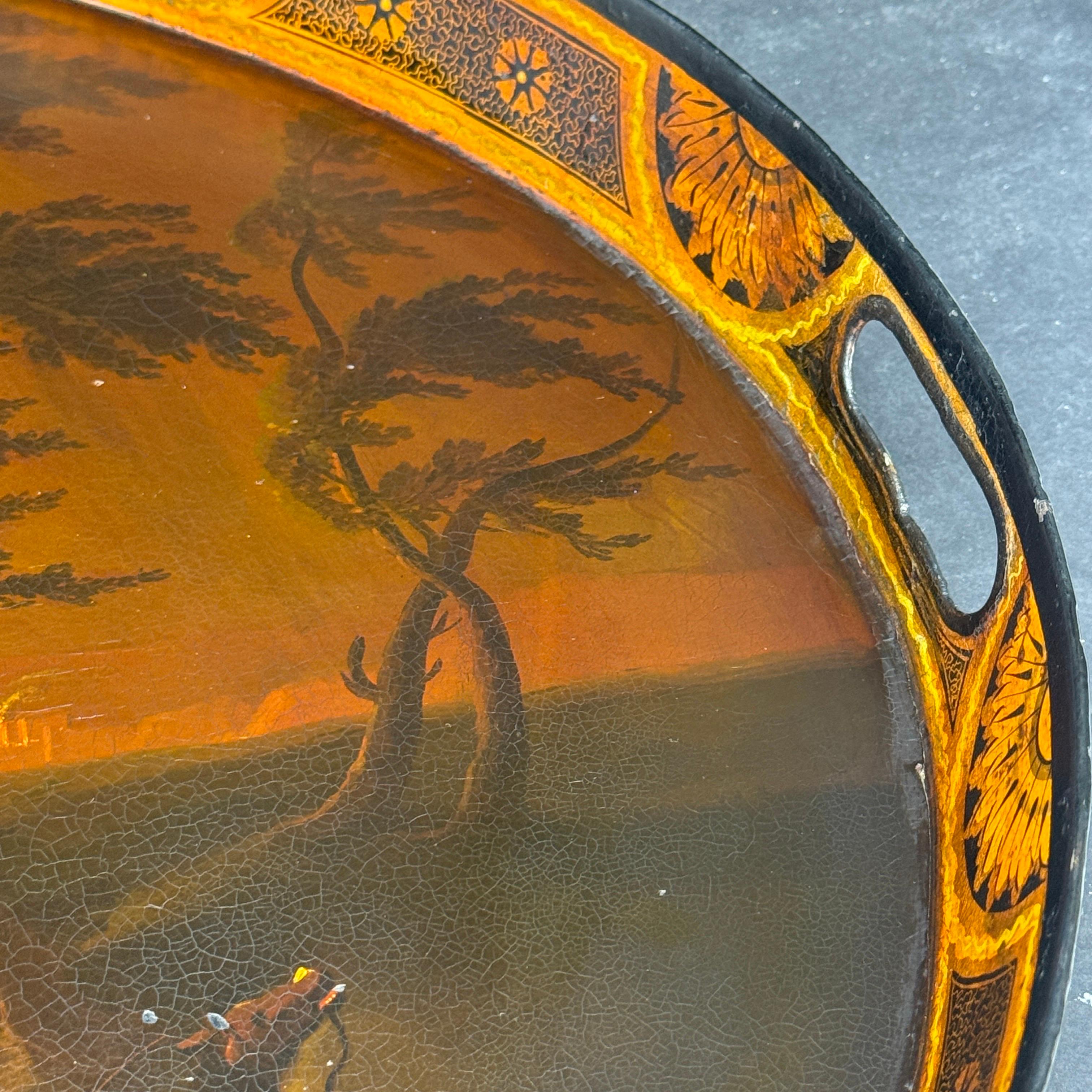 Gran bandeja ovalada pintada con motivos costeros del Imperio francés en venta 4