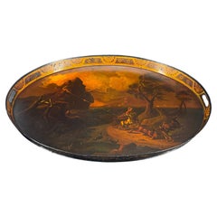 Gran bandeja ovalada pintada con motivos costeros del Imperio francés