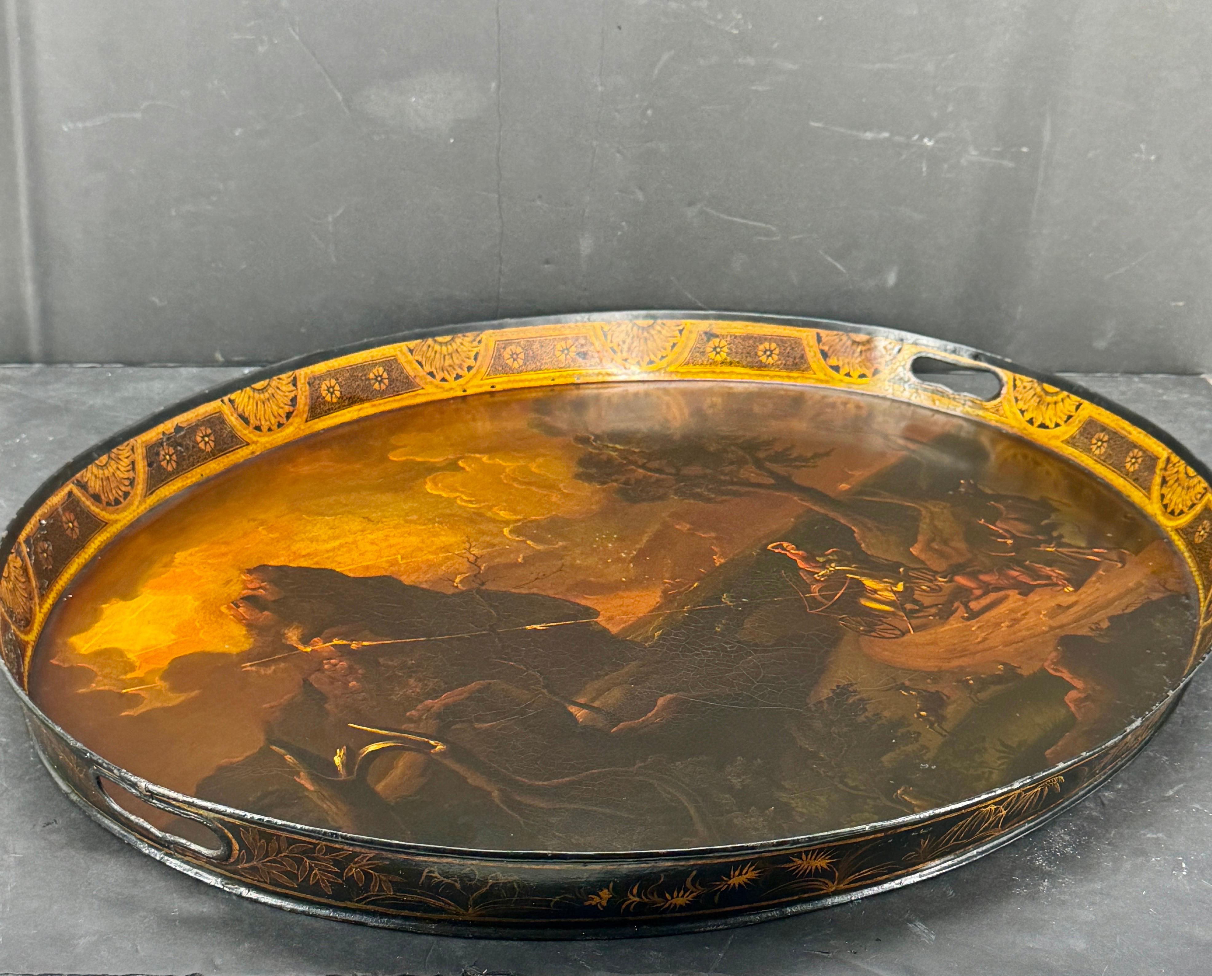 Gran bandeja ovalada pintada con motivos costeros del Imperio francés en venta 13