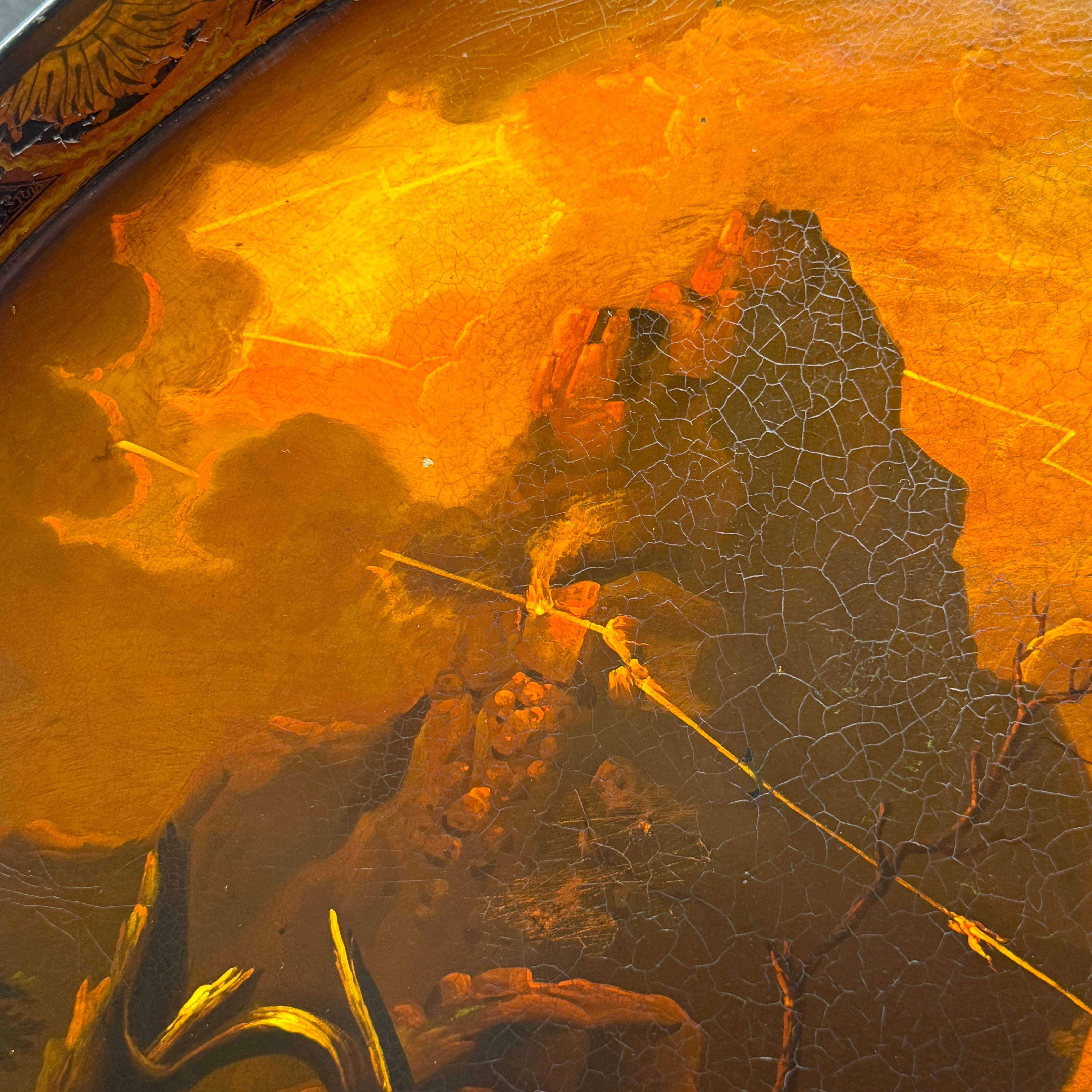 Gran bandeja ovalada pintada con motivos costeros del Imperio francés Pintado a mano en venta