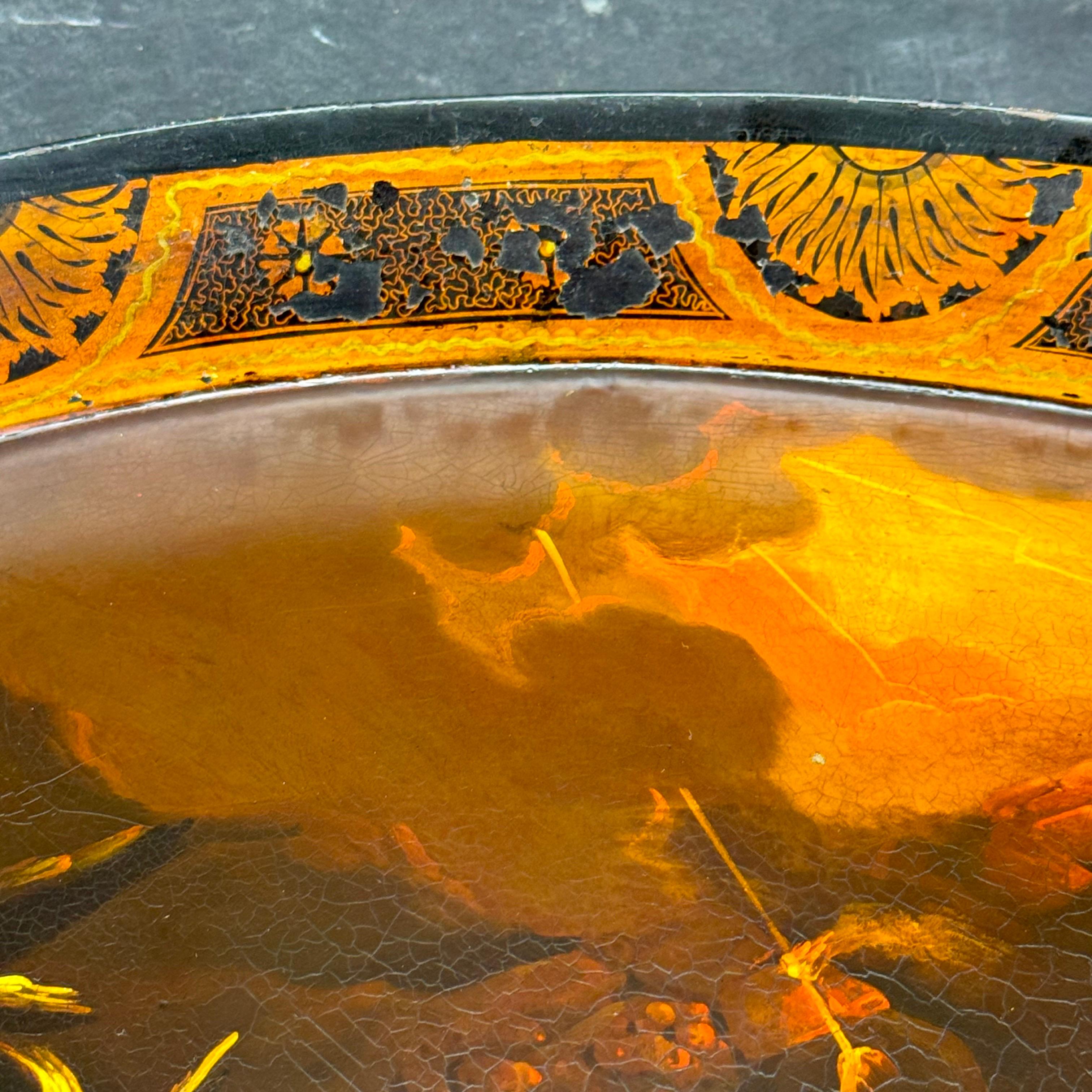 Gran bandeja ovalada pintada con motivos costeros del Imperio francés siglo XIX en venta