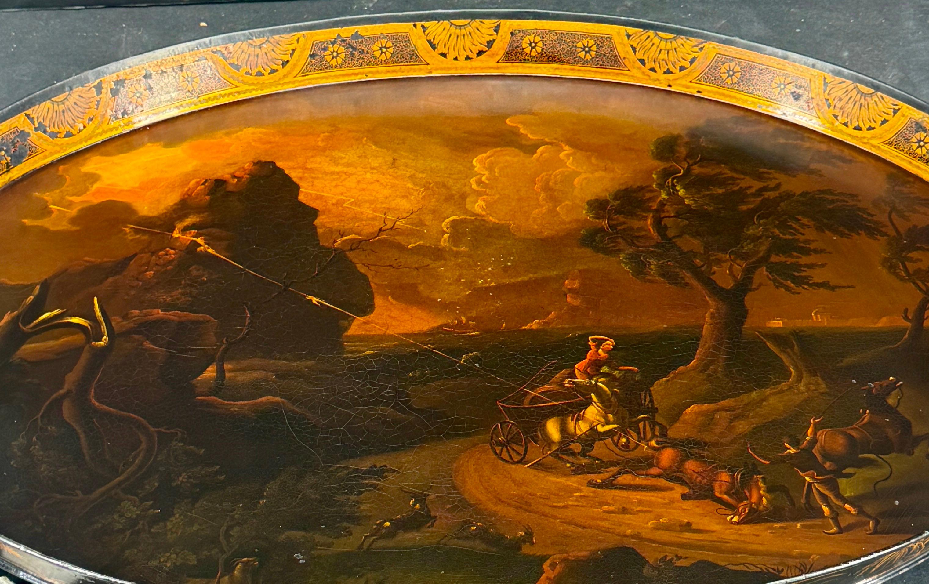 Gran bandeja ovalada pintada con motivos costeros del Imperio francés en venta 1