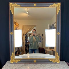 Large French Empire Ebony Black and Gold Carved Giltwood and Gesso Mirror