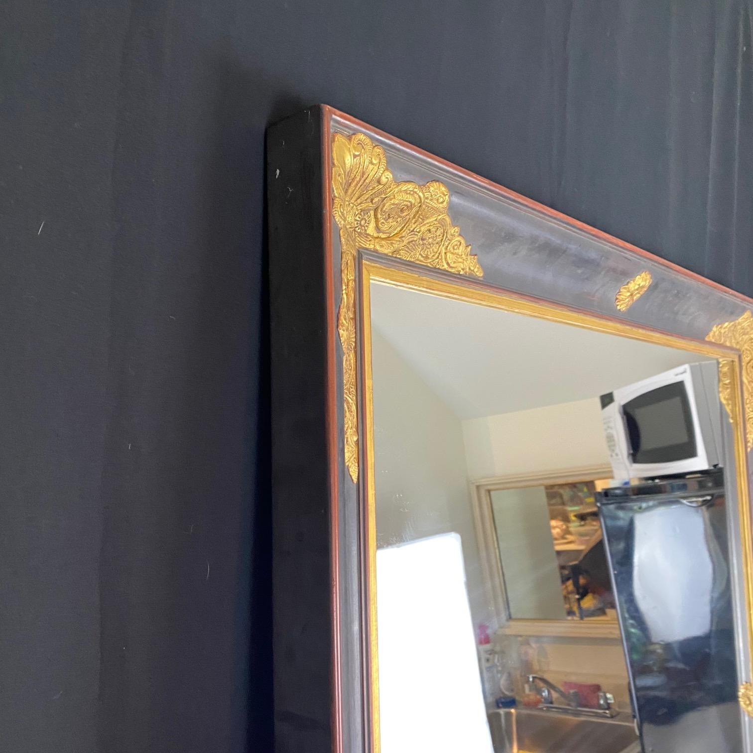 Mid-20th Century Large French Empire Ebony Black and Gold Carved Giltwood and Gesso Mirror For Sale
