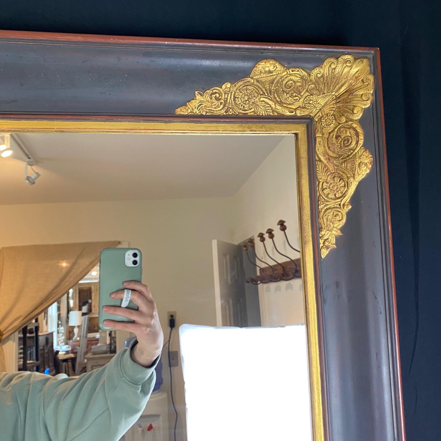 Large French Empire Ebony Black and Gold Carved Giltwood and Gesso Mirror For Sale 1