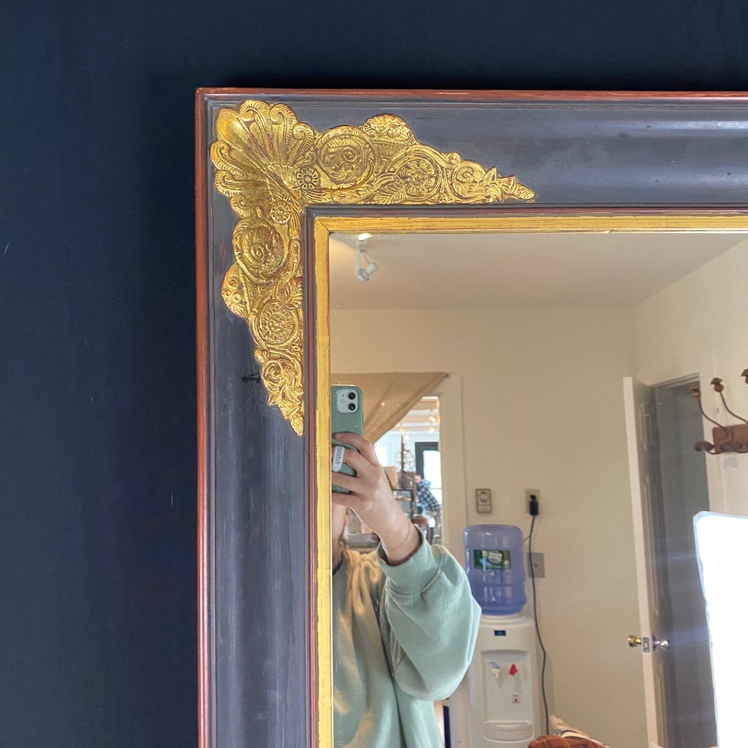 Large French Empire Ebony Black and Gold Carved Giltwood and Gesso Mirror For Sale 2