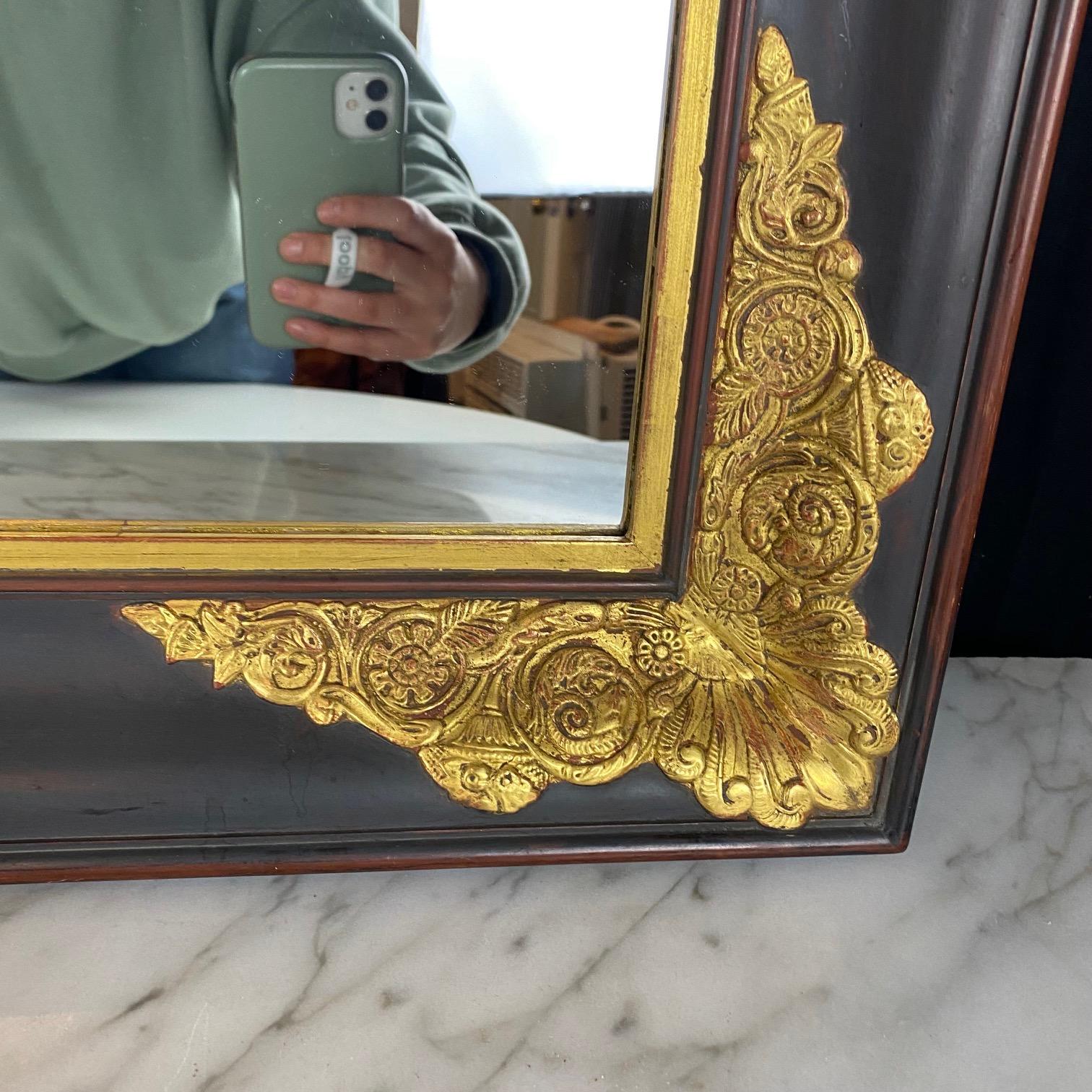 Large French Empire Ebony Black and Gold Carved Giltwood and Gesso Mirror For Sale 3