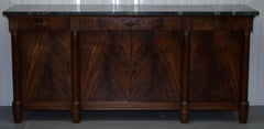 Large French Empire Flamed Mahogany Sideboard Huge Green Marble Top Bronze Mount