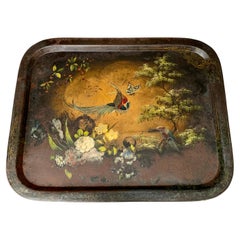 Large French Empire Hand Painted Tole Tray Floral Pattern