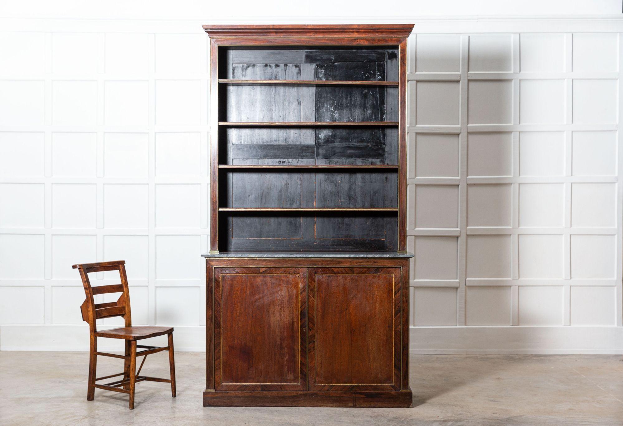 20th Century Large French Empire Mahogany & Marble Bookcase Cabinet For Sale