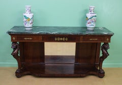 Large French Empire Marble Topped Mahogany Console Table