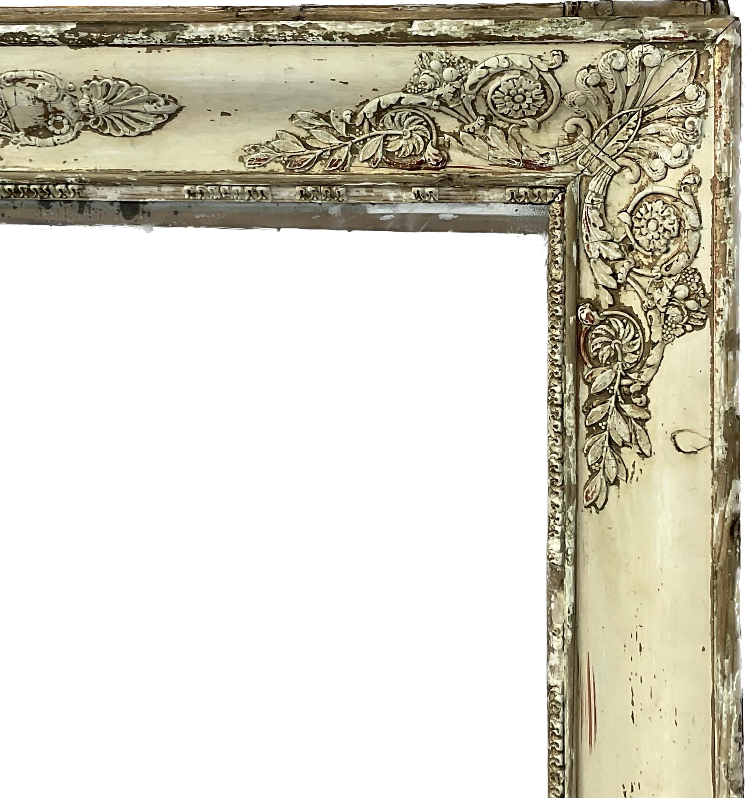 19th Century Large French Empire Mirror with Worn Gold Gilt Finish For Sale