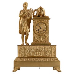 Large French Empire Period Gilt Bronze Figural Mantel Clock of Exceptional Quali