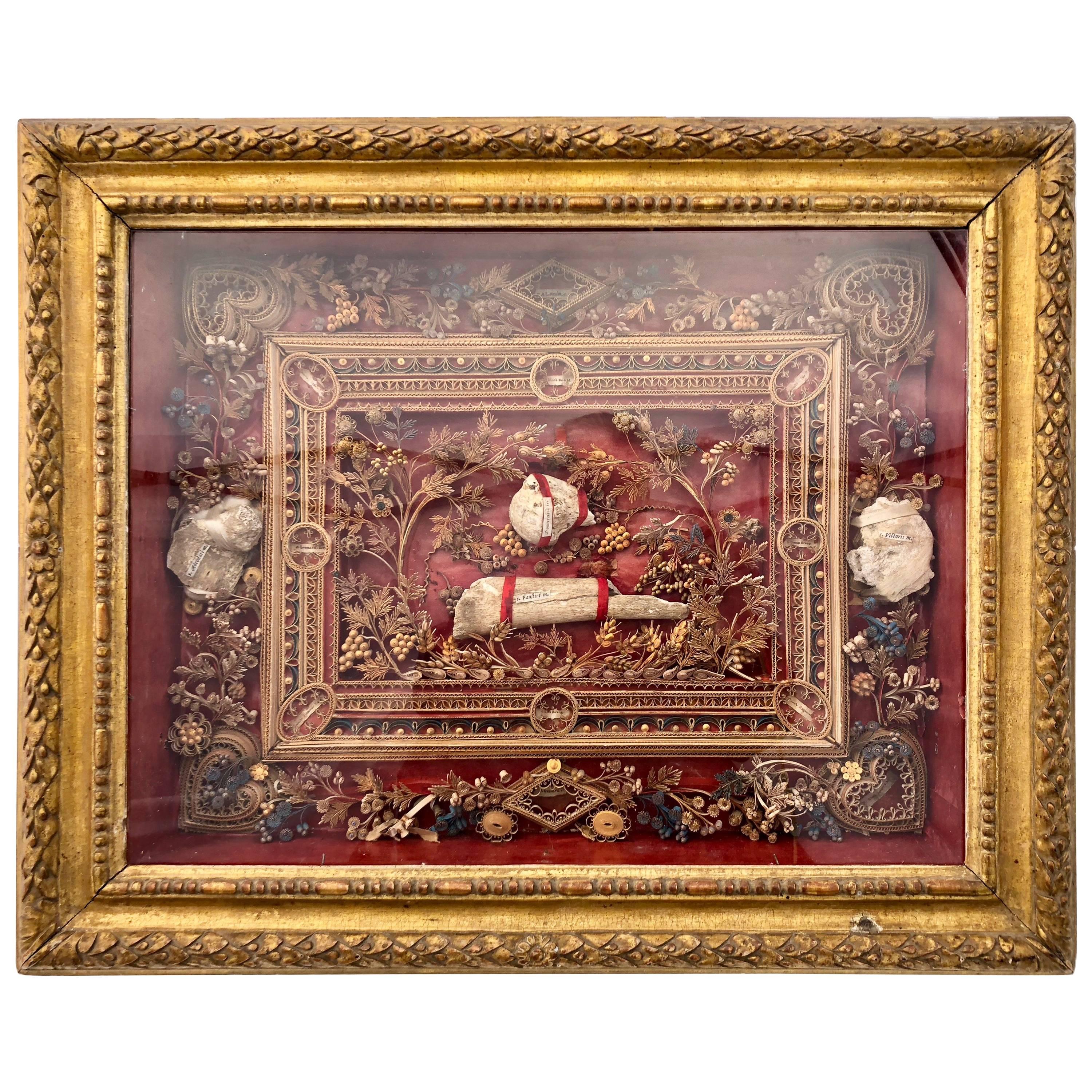 Large French Empire Reliquary with Relics of 18 Saints and Paperolles, 1800s For Sale