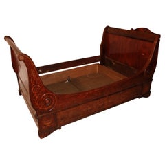 Large French Empire Sleigh Bed in Rosewood, Charles X Style