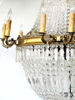 Large French Empire-Style Bronze & Glass Chandelier, c. 1920's