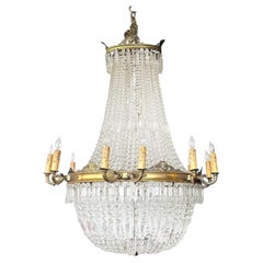 Large French Empire-Style Bronze & Glass Chandelier, c. 1920's