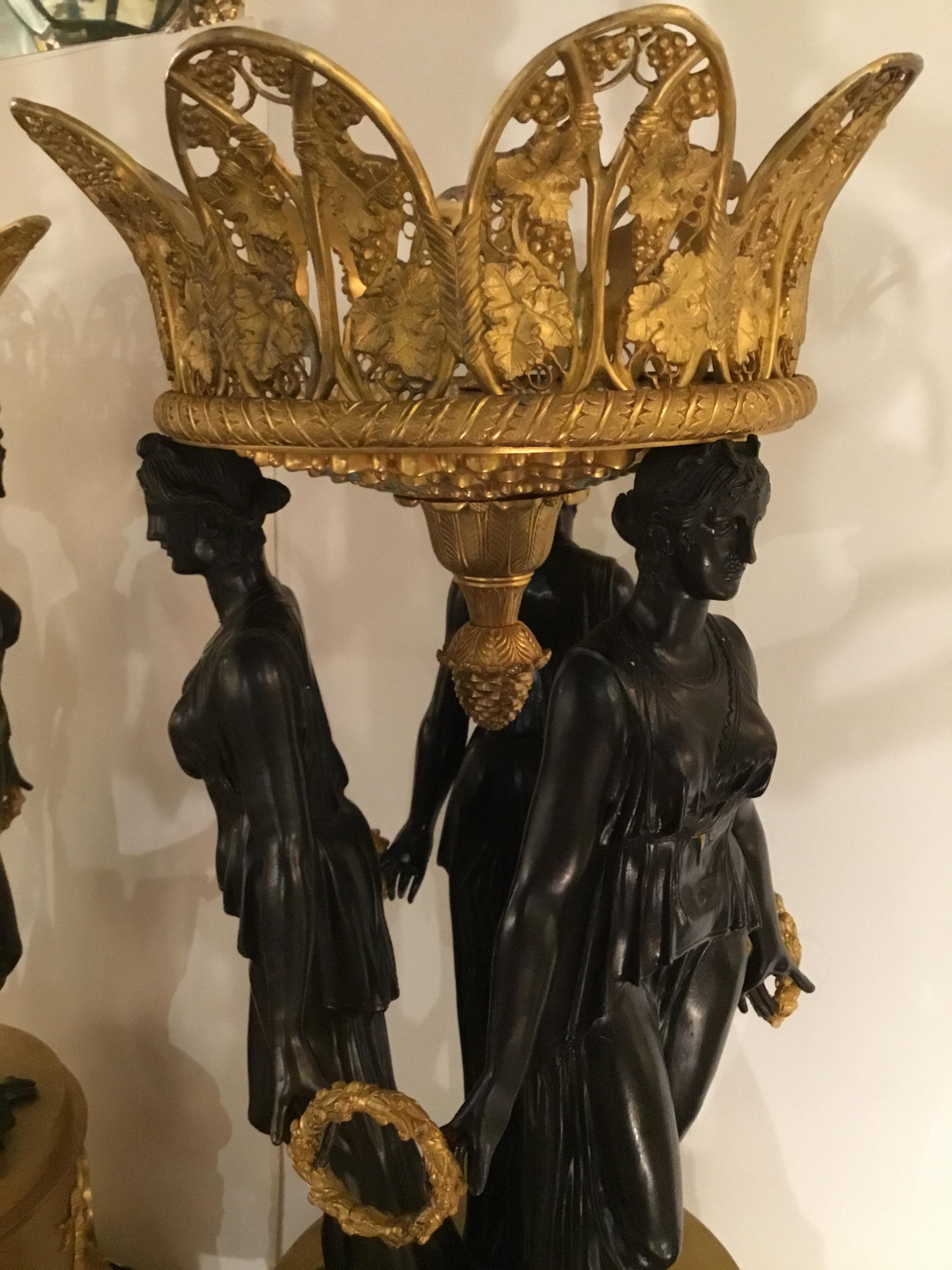 Pair of  French Empire ormolu and Patinated Bronze Centrepieces In Excellent Condition For Sale In Houston, TX