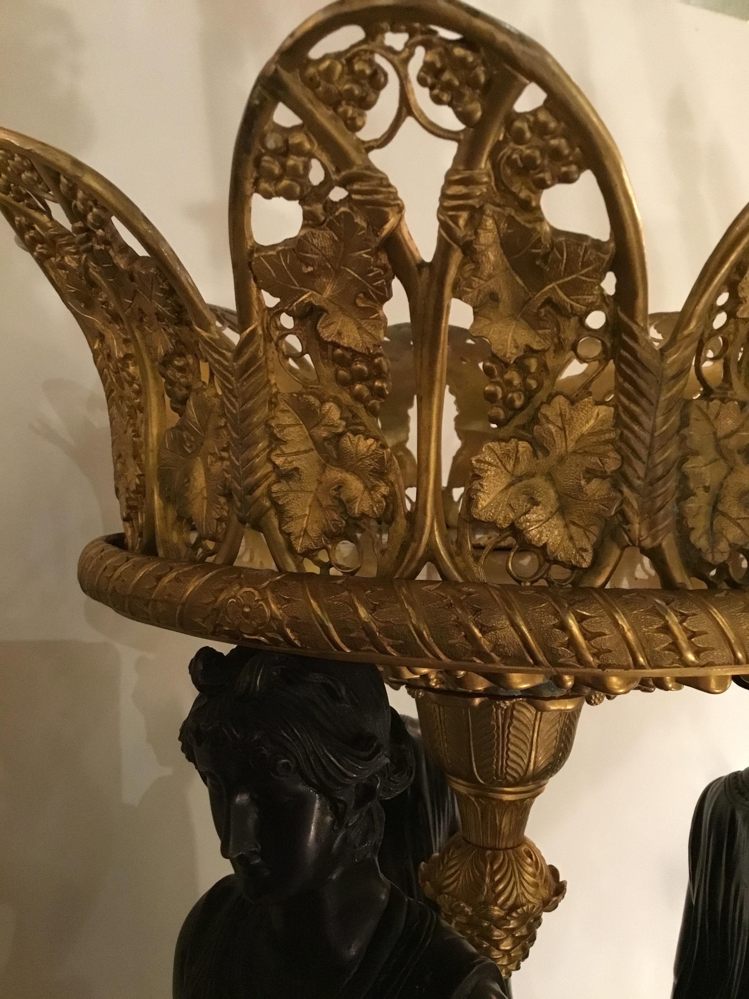 19th Century Pair of  French Empire ormolu and Patinated Bronze Centrepieces For Sale