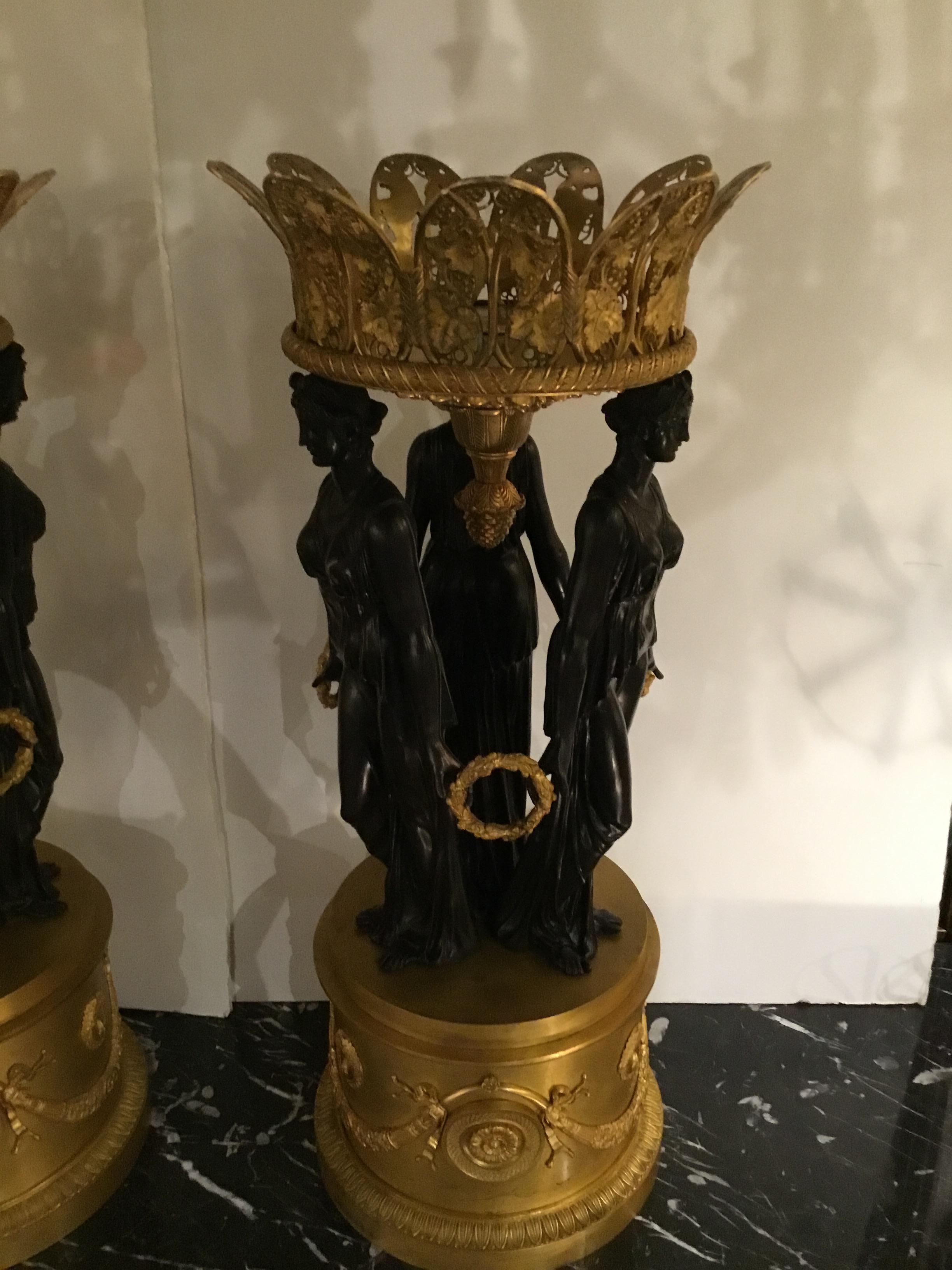 Pair of  French Empire ormolu and Patinated Bronze Centrepieces For Sale 3