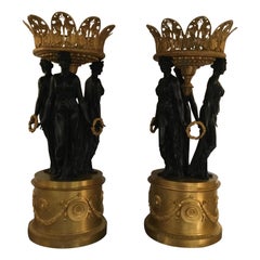 Antique Pair of  French Empire ormolu and Patinated Bronze Centrepieces