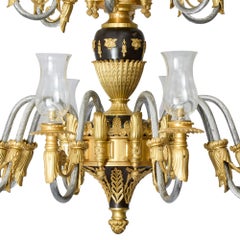 Large French Empire Style Gilt and Patinated Bronze Chandelier