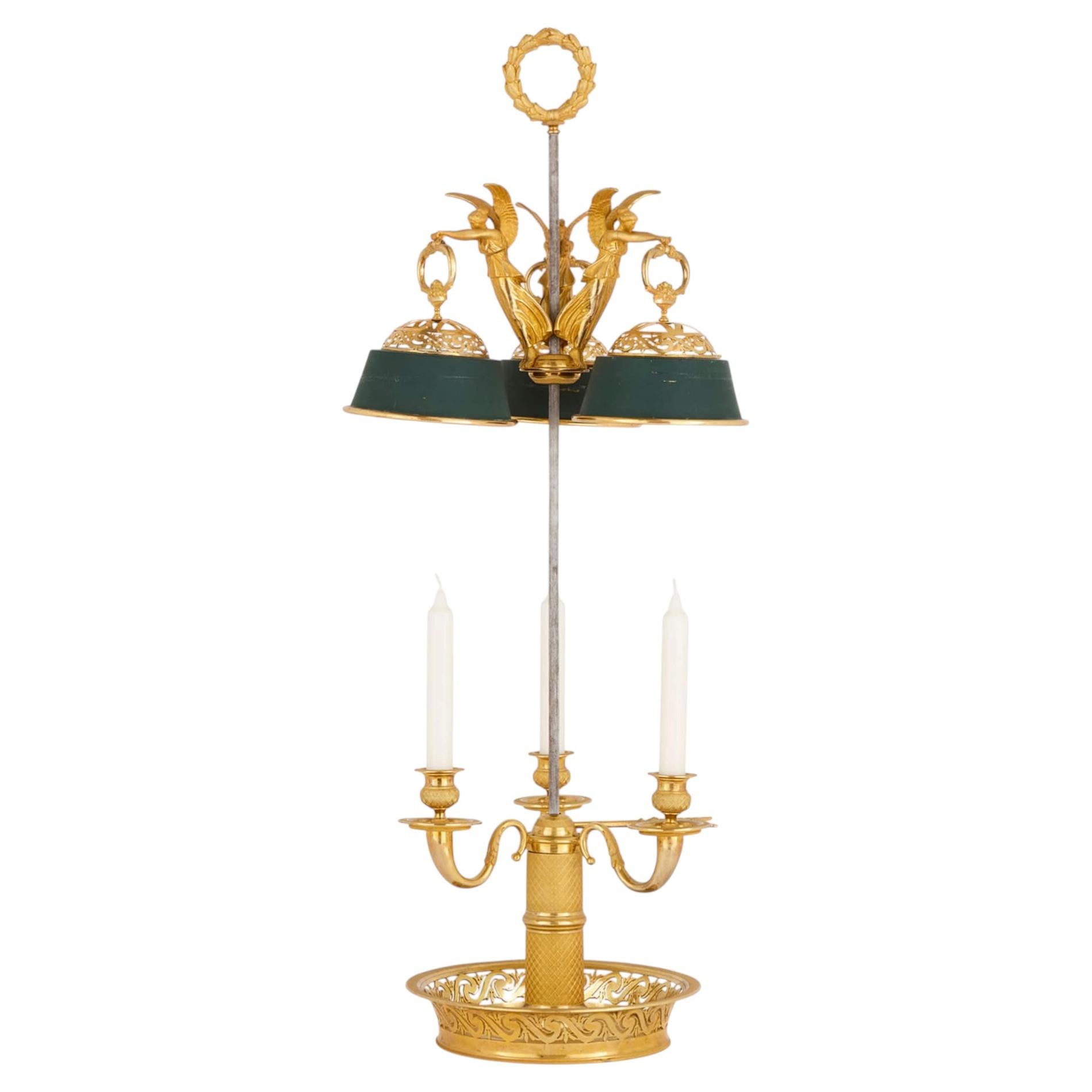 Large French Empire-Style Gilt-Bronze Bouillotte Lamp