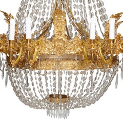 Large French Empire Style Glass and Gilt Bronze 18-Light Chandelier