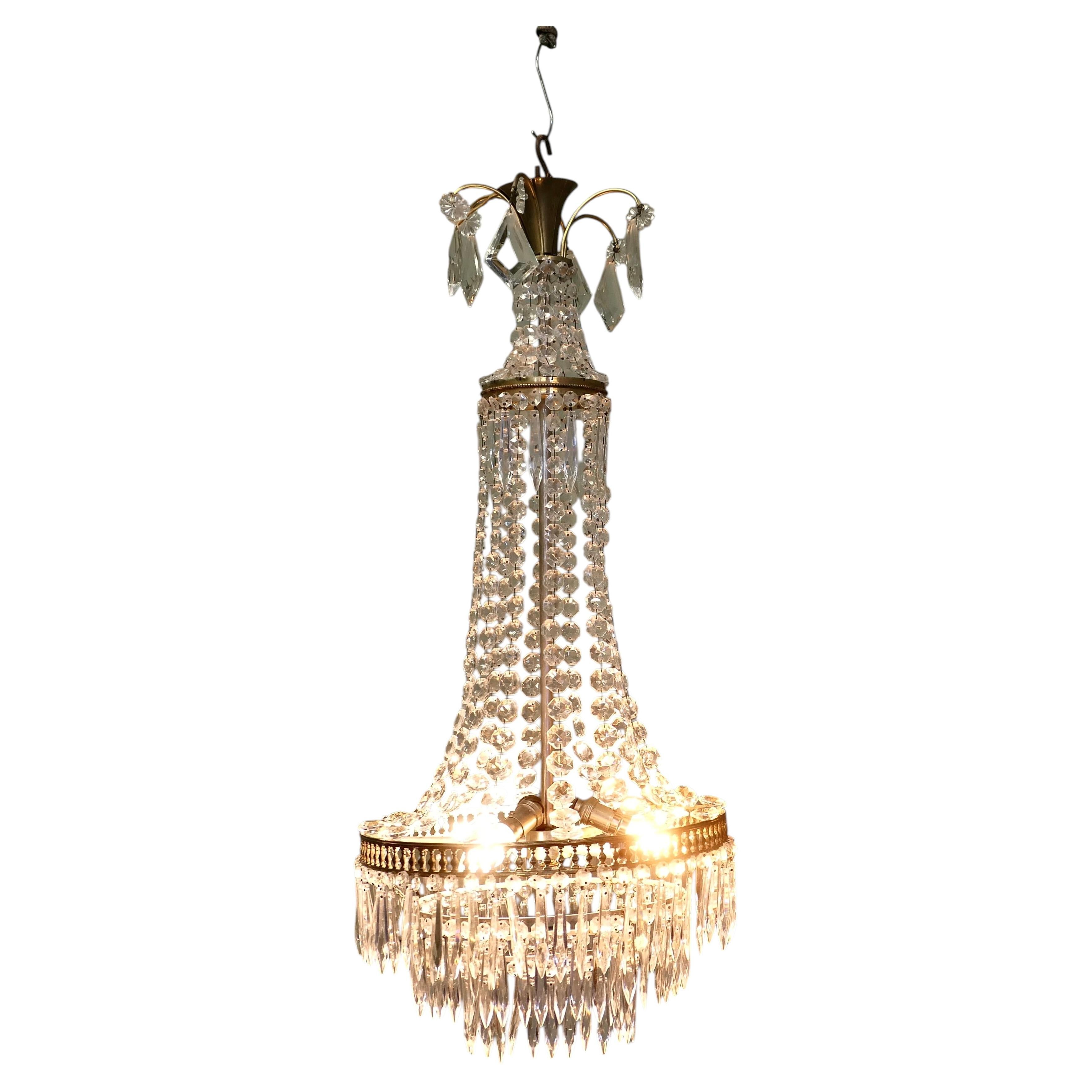 Large French Empire Style, Tent and Waterfall Chandelier