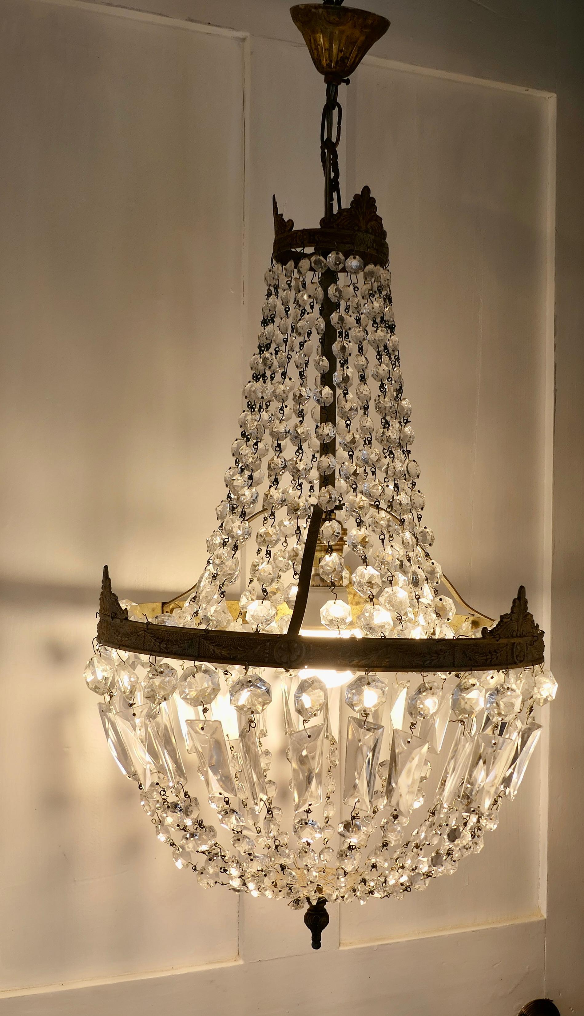 20th Century Large French Empire Style Tent Chandelier For Sale