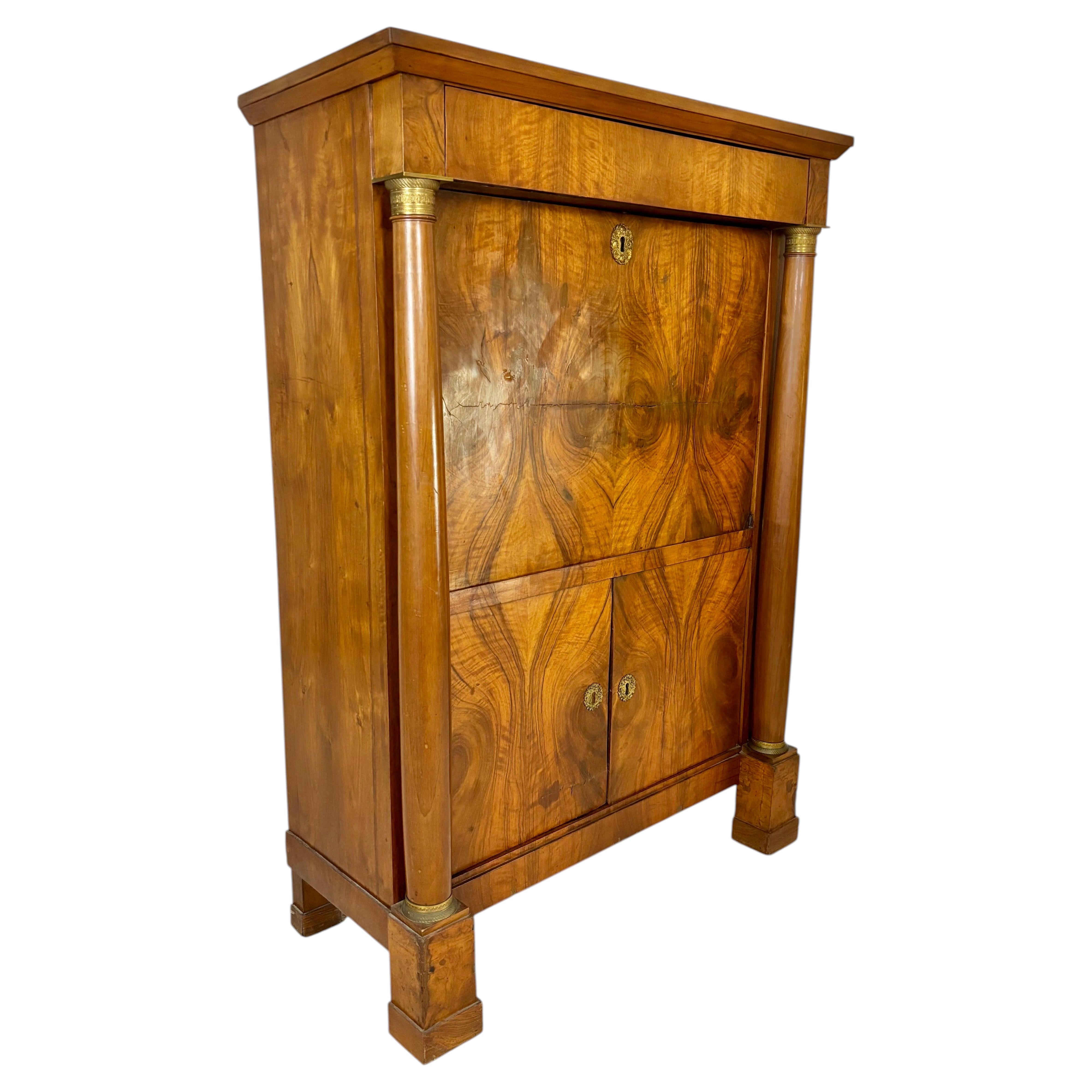 Large French Empire Walnut Secretaire Abattant, Early 20th Century For Sale