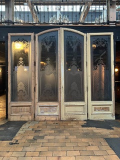 Large French Engraved Glass Door Quadriptych