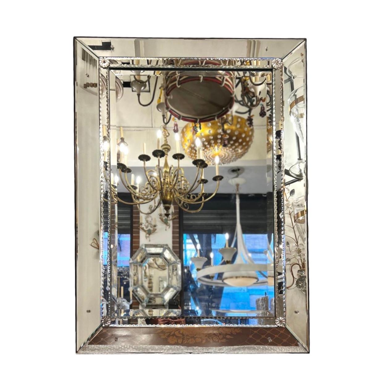 Mid-20th Century Large French Etched Mirror For Sale