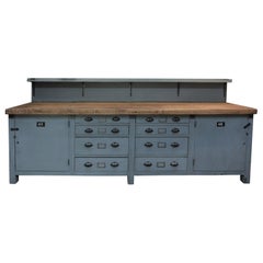 Used Large French Factory Workbench with Eight Drawers and Two Doors, circa 1930s