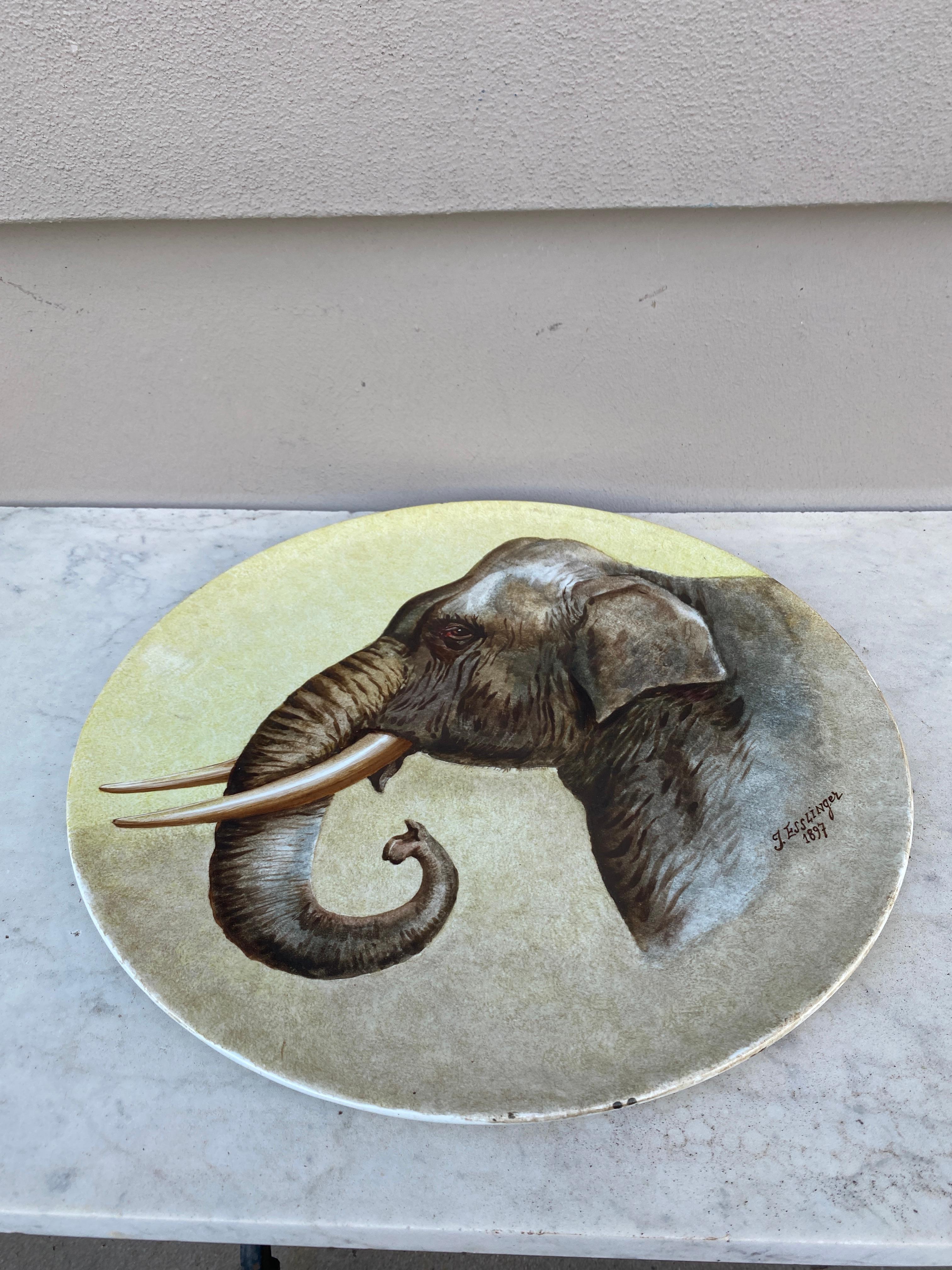 Late 19th Century Large French Faience Elephant Platter, circa 1897 For Sale