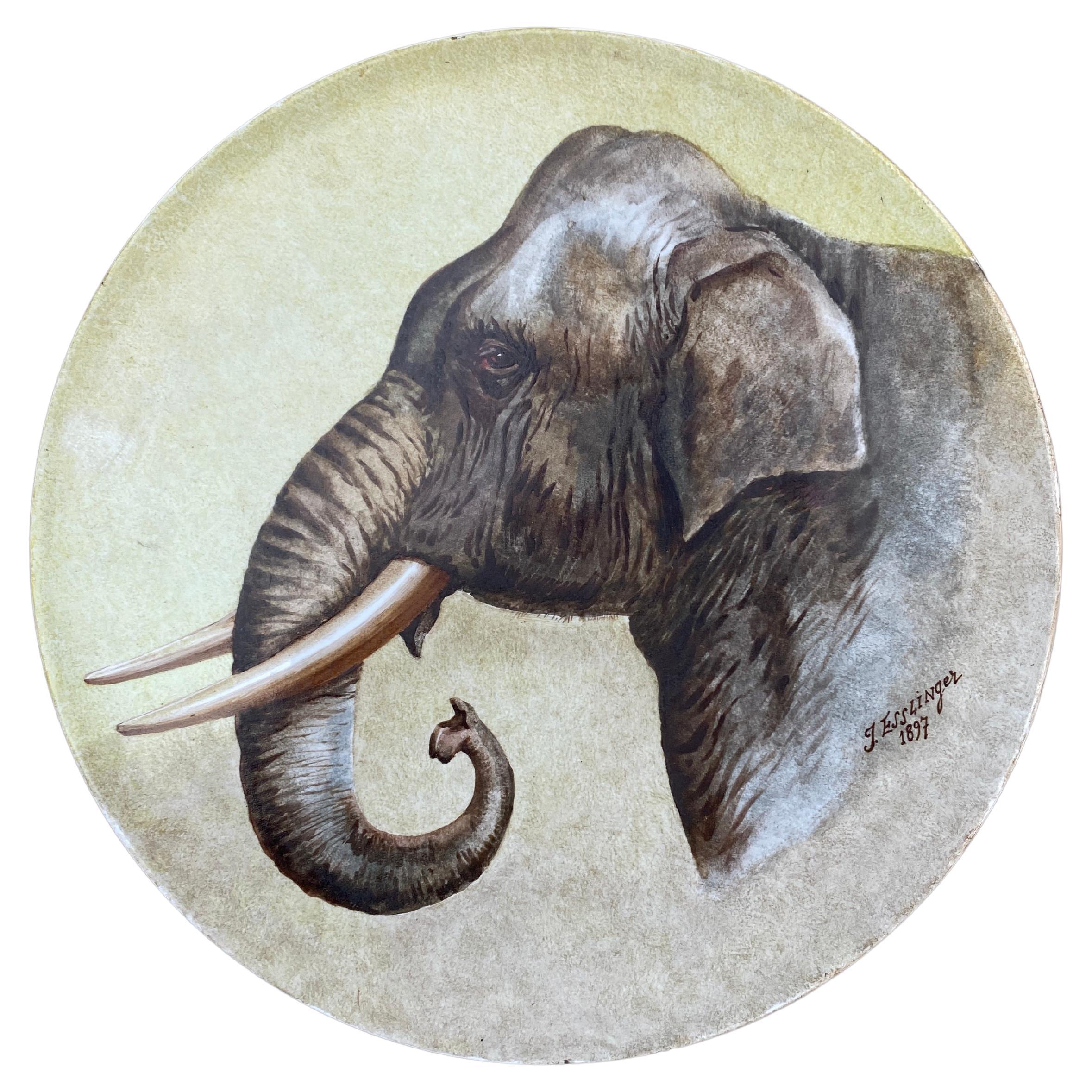 Große französische Fayence-Elefantenteller, um 1897