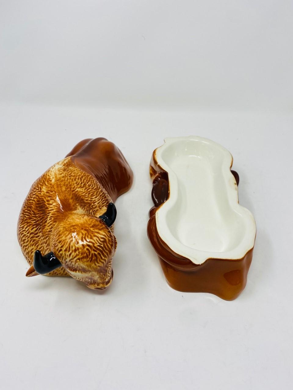 Large French Faience Figural Bison Pate Terrine by Michel Caugant For Sale 2