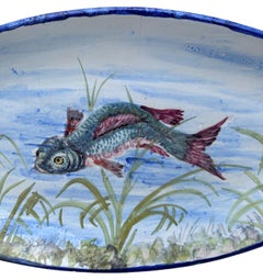 Gran plato de pescado de loza francesa Circa 1930