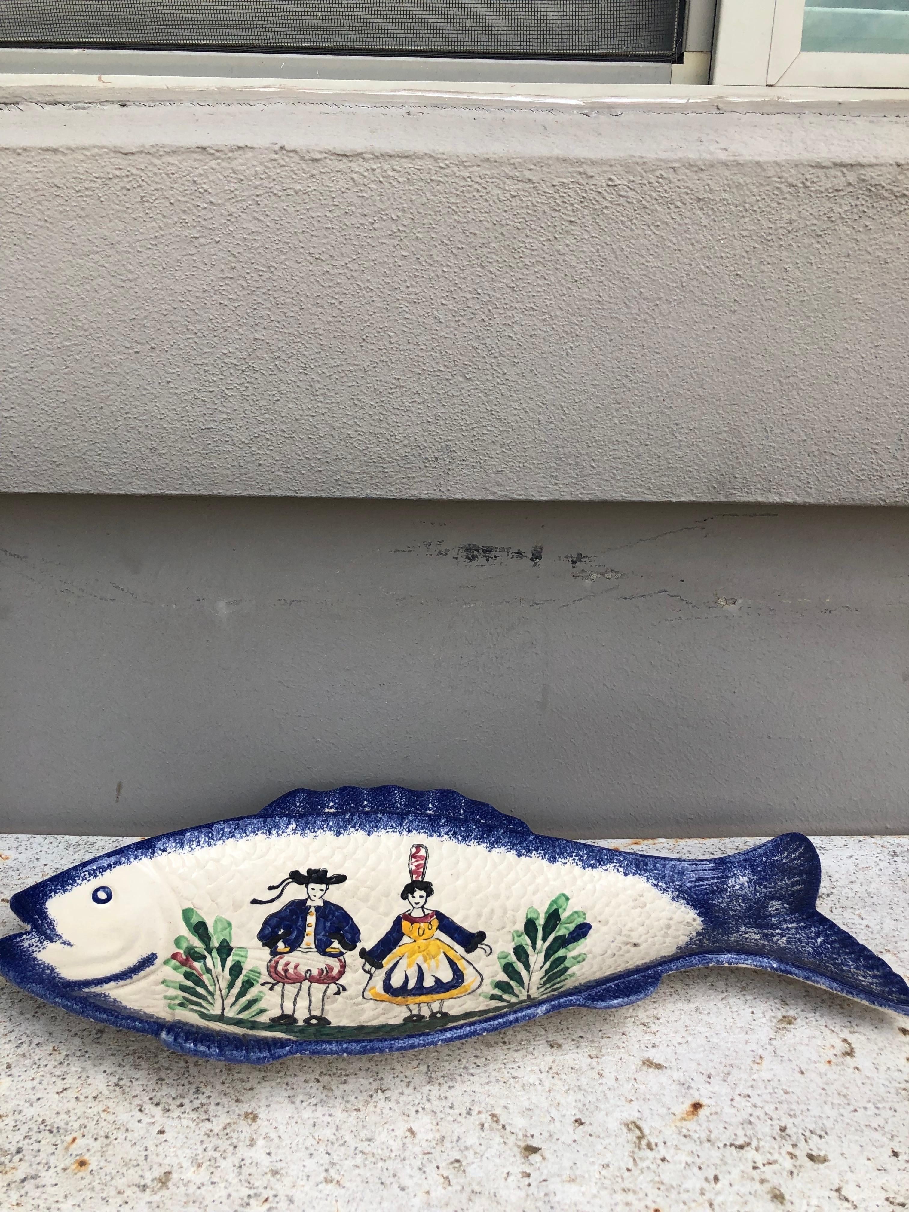 Large French Faience Fish Platter, Circa 1950 2