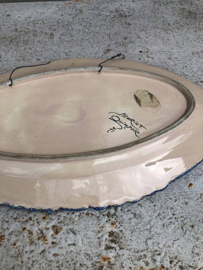 Ceramic Large French Faience Fish Platter Quimper Circa 1930 For Sale