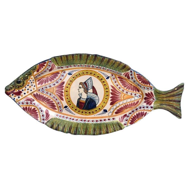 Grand plat à poisson en faïence française Quimper Circa 1930