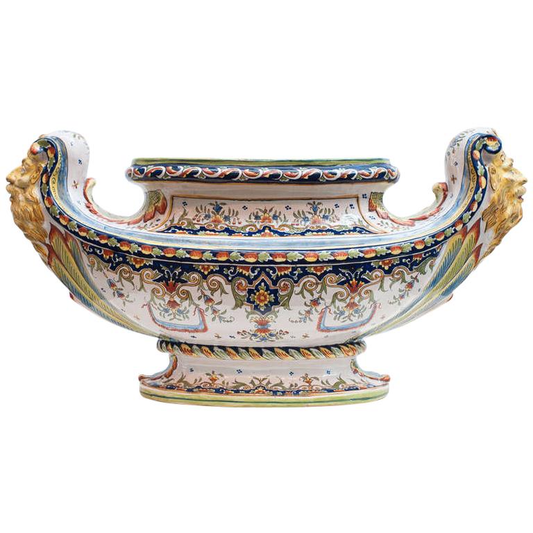  French Faience Jardinière Signed by Henri Delcourt 