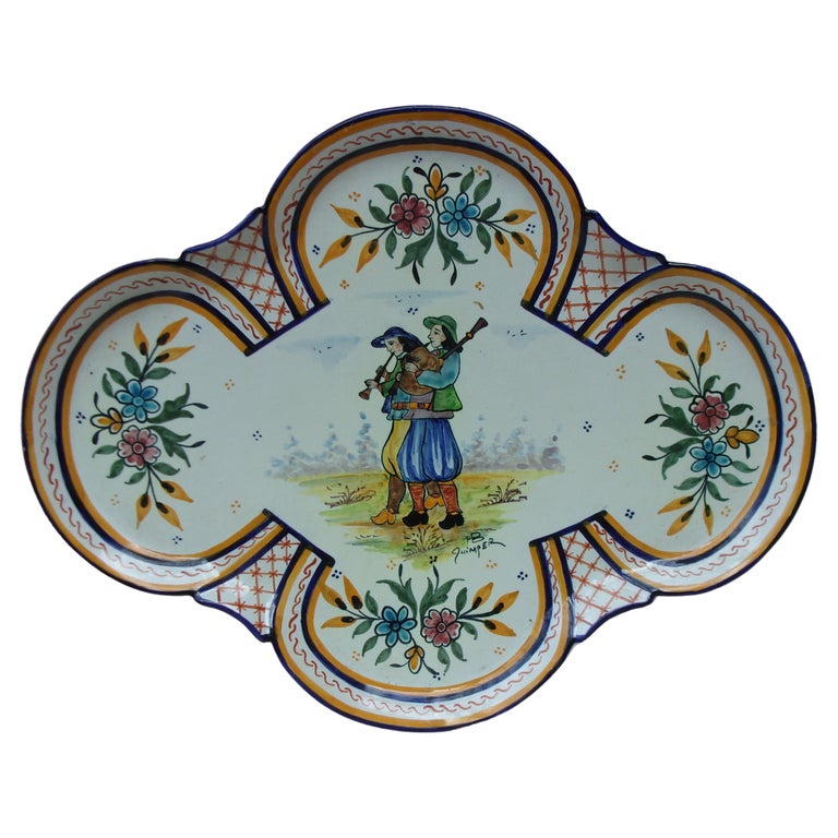 Large French Faience Platter HB Quimper, Circa 1920 For Sale