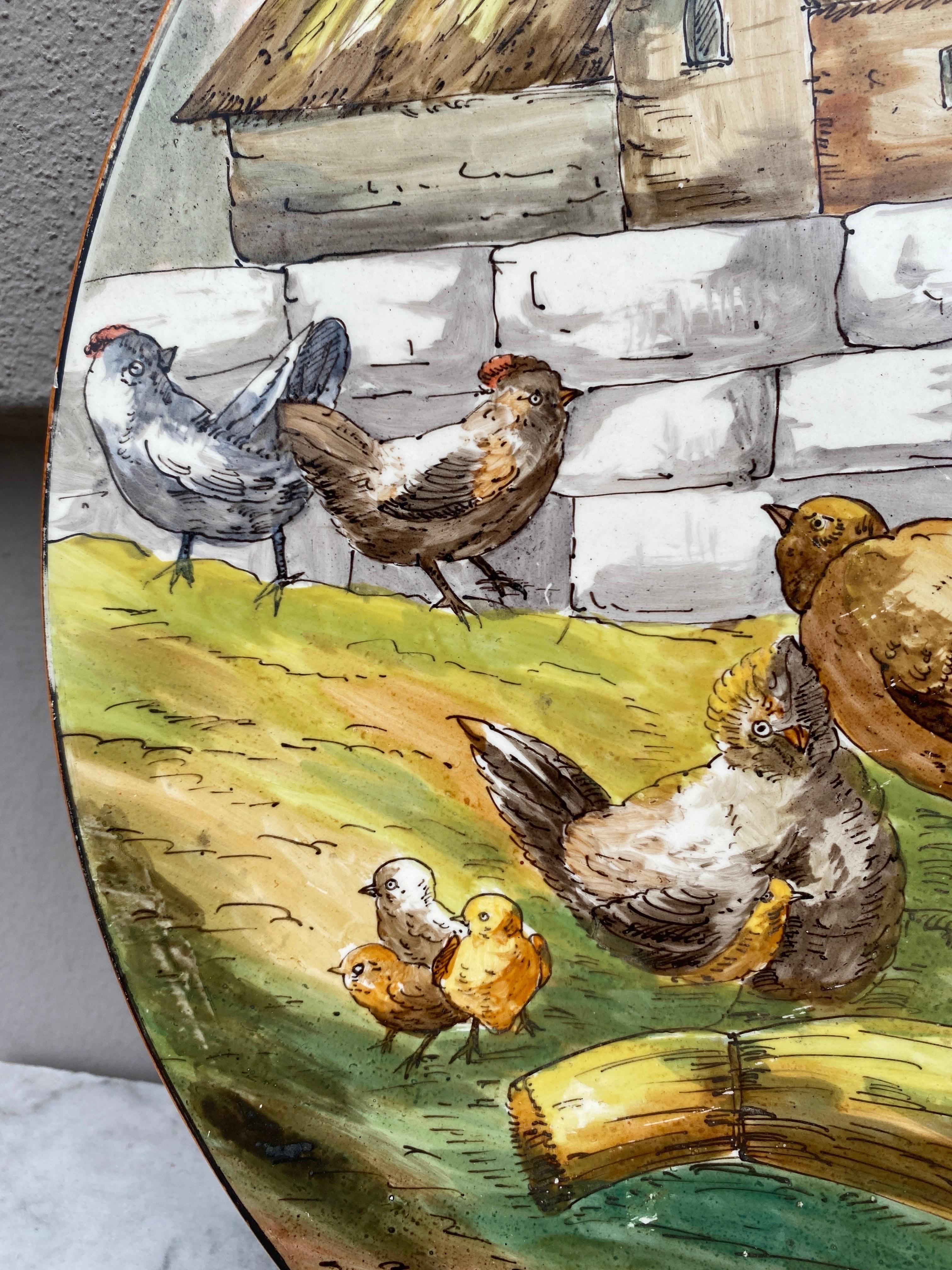 Country Large French Faience Platter with Farmyard Scene, circa 1890 For Sale